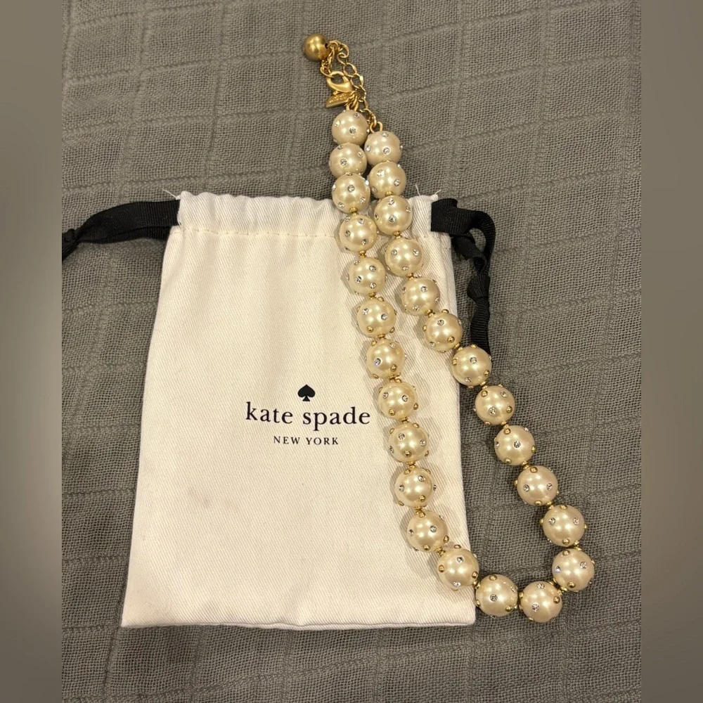 NWOT Kate Spade Pearl Crystal Necklace Adjustable Gold Accents